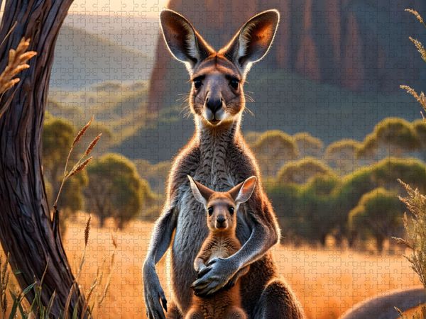 Produktbild: CALVENDO Puzzle F&uuml;rsorgliche K&auml;nguru-Mutter besch&uuml;tzt ihr Junges | 1000 Teile Lege-Gr&ouml;&szlig;e 64x48cm Foto-Puzzle f&uuml;r gl&uuml;ckliche Stunden