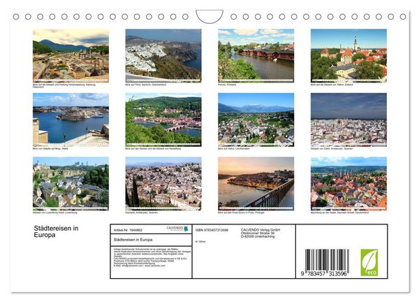 Produktbild: St&auml;dtereisen in Europa (Wandkalender 2026 DIN A4 quer), CALVENDO Monatskalender