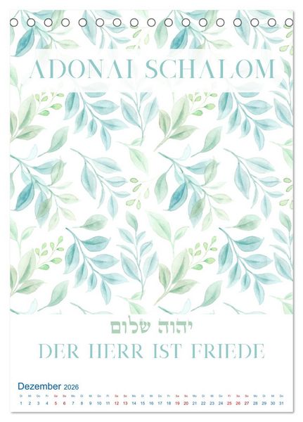 Produktbild: Hebr&auml;ische Namen Gottes aus der Torah (Tischkalender 2026 DIN A5 hoch), CALVENDO Monatskalender