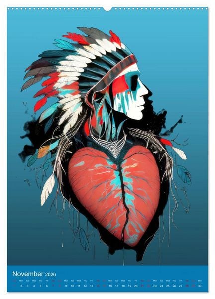 Produktbild: Native American Art (High Quality Premium Wall Calendar 2026 DIN A2 portrait),CALVENDO 12 Month Wall Calendar