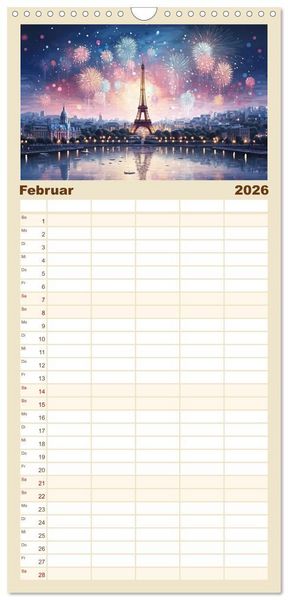 Produktbild: Familienplaner 2026 - Eiffelturm: Kreativ anders mit 5 Spalten (Wandkalender, 21 x 45 cm) CALVENDO