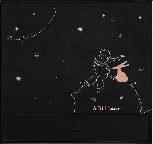 Produktbild: Moleskine der kleine Prinz Sammlerbox, liniertes Notizbuch L/A5 schwarz, undatierter 12-Monats-Notizkalender L/A5 fester Einband grau