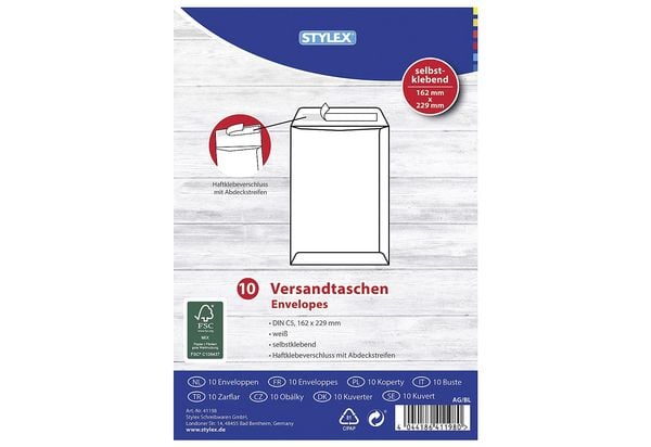 Produktbild: Stylex Versandtaschen, DIN C5, haftklebend, 10 St&uuml;ck
