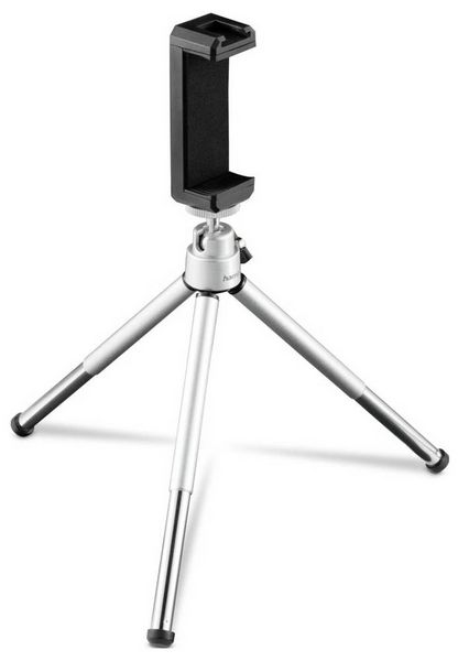 Produktbild: Hama Fancy 2in1 Ministativ 1/4 Zoll Arbeitsh&ouml;he=12 - 16 cm Silber F&uuml;r Smartphones und GoPro, inkl. Smartphonehalter