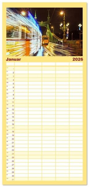 Produktbild: Familienplaner 2026 - Romantisches Budapest - Ungarns sch&ouml;ne Hauptstadt an der Donau mit 5 Spalten (Wandkalender, 21 x 45 cm) CALVENDO