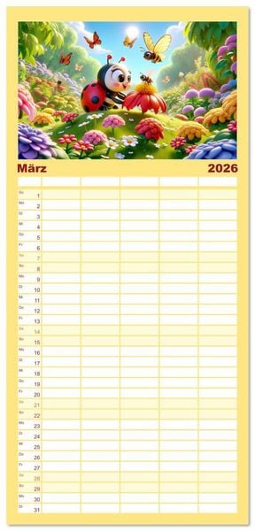 Produktbild: Familienplaner 2026 - Kleine K&auml;fer, gro&szlig;e Abenteuer: Ein Jahreskalender f&uuml;r Kinder mit 5 Spalten (Wandkalender, 21 x 45 cm) CALVENDO