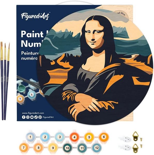 Produktbild: FiguredArt RFA003 - Malen nach Zahlen, Mona Lisa, Holzscheibe (30cm), Malset, Paint by Numbers