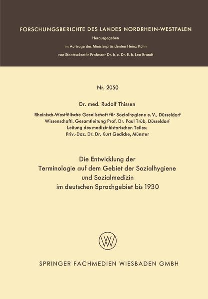 Produktbild: Die Entwicklung der Terminologie auf dem Gebiet der Sozialhygiene und Sozialmedizin im deutschen Sprachgebiet bis 1930