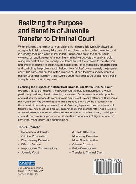 Produktbild: Realizing the Purpose and Benefits of Juvenile Transfer to Criminal Court