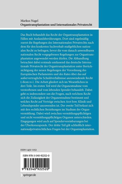 Produktbild: Organtransplantation und Internationales Privatrecht