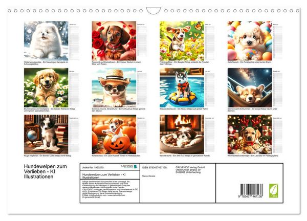 Produktbild: Hundewelpen zum Verlieben - KI Illustrationen (Wandkalender 2026 DIN A3 quer), CALVENDO Monatskalender