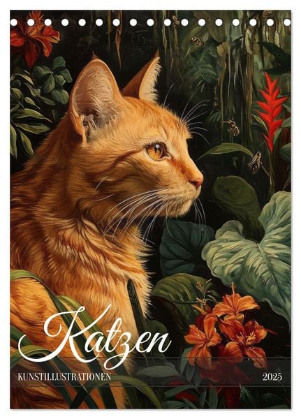 Katzen Kunstillustrationen (Tischkalender 2025 DIN A5 hoch), CALVENDO Monatskalender