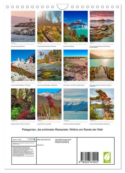 Produktbild: Patagonien, die sch&ouml;nsten Reiseziele: Wildnis am Rande der Welt (Wandkalender 2026 DIN A4 hoch), CALVENDO Monatskalender