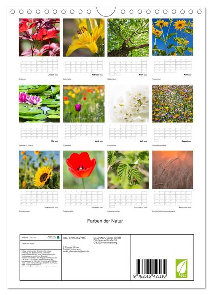 Produktbild: Farben der Natur (Wandkalender 2026 DIN A4 hoch), CALVENDO Monatskalender