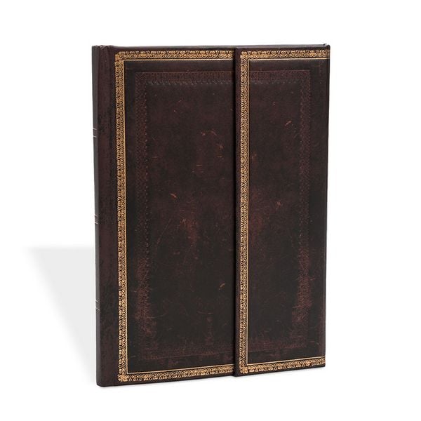 Produktbild: Hardcover Notizbuch Schwarzes Marokkoleder, Midi, Liniert