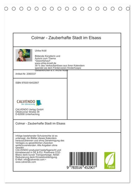 Produktbild: Colmar - Zauberhafte Stadt im Elsass (Tischkalender 2026 DIN A5 hoch), CALVENDO Monatskalender