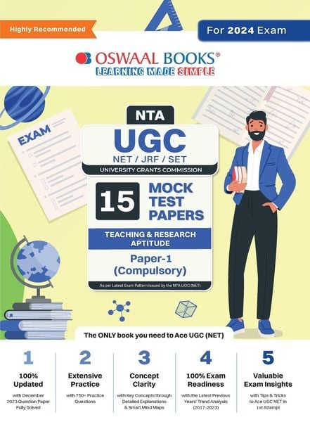 Oswaal NTA UGC NET/JRF/SET Paper-1 (Compulsory) | 15 Year's Mock Test Papers Teaching & Research Aptitude | Yearwise | 2