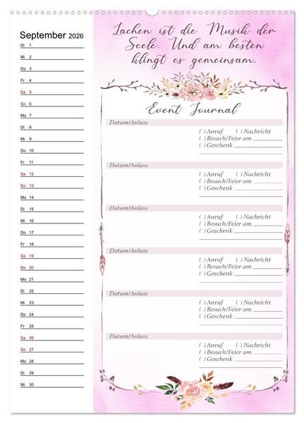 Produktbild: Geburtstagsplaner Boho Rosa - F&uuml;r Termine, Geschenke, Eventdetails & mehr (Wandkalender 2026 DIN A2 hoch), CALVENDO Monatskalender