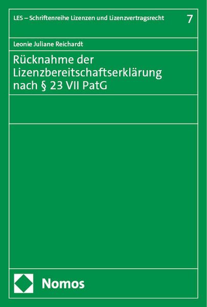 Produktbild: R&uuml;cknahme der Lizenzbereitschaftserkl&auml;rung nach &sect; 23 VII PatG