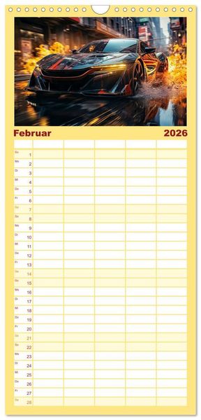 Produktbild: Familienplaner 2026 - Sportwagen Fantasien mit 5 Spalten (Wandkalender, 21 x 45 cm) CALVENDO