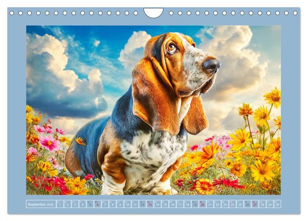 Produktbild: Schlappohren-Zauber. Fr&ouml;hliche Bassets in bunten Momenten (Wandkalender 2026 DIN A4 quer), CALVENDO Monatskalender
