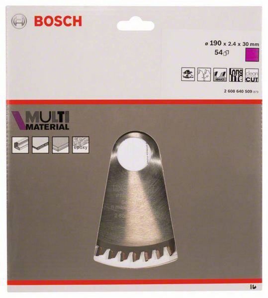 Produktbild: Bosch Accessories Multi Material 2608640509 Hartmetall Kreiss&auml;geblatt 190 x 30 x 2.4 mm Z&auml;hneanzahl: 54 1 St.