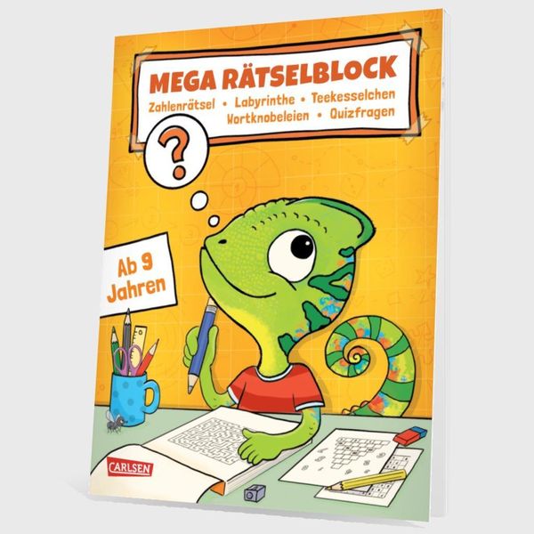 Produktbild: R&auml;tseln f&uuml;r Kinder ab 8: Mega R&auml;tselblock - Zahlenr&auml;tsel, Labyrinthe, Teekesselchen, Wortknobeleien, Quizfragen