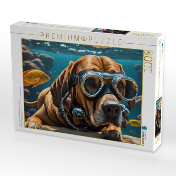 Produktbild: CALVENDO Puzzle Bluthund Pluto mit Schwimmbrille beim Tauchen | 1000 Teile Lege-Gr&ouml;&szlig;e 64x48cm Foto-Puzzle f&uuml;r gl&uuml;ckliche Stunden