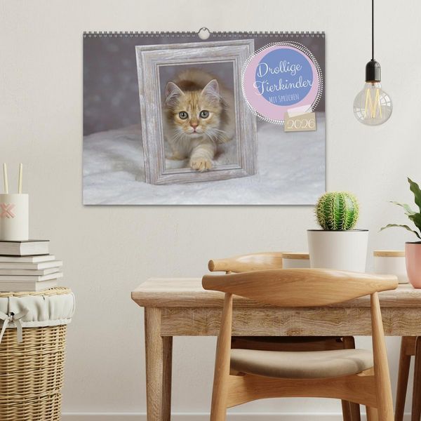 Produktbild: Drollige Tierkinder Mit Spr&uuml;chen (Wandkalender 2026 DIN A3 quer), CALVENDO Monatskalender