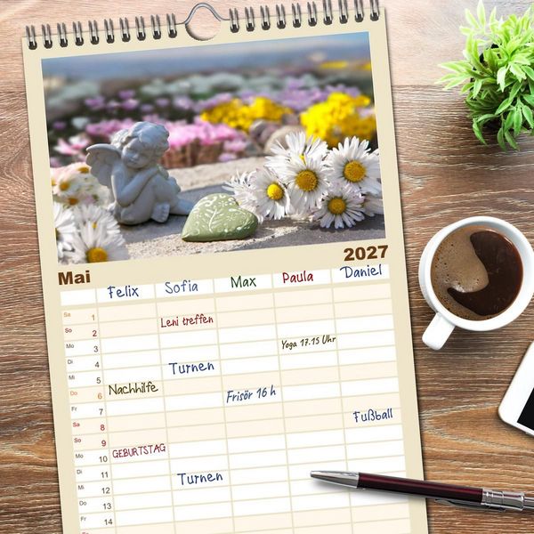Produktbild: Familienplaner 2027 - Engel f&uuml;r Gl&uuml;ck & Schutz mit 5 Spalten (Wandkalender, 21 x 45 cm) CALVENDO