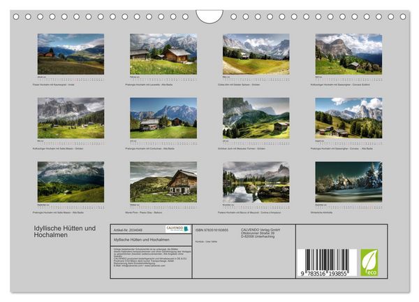 Produktbild: Idyllische H&uuml;tten und Hochalmen (Wandkalender 2026 DIN A4 quer), CALVENDO Monatskalender