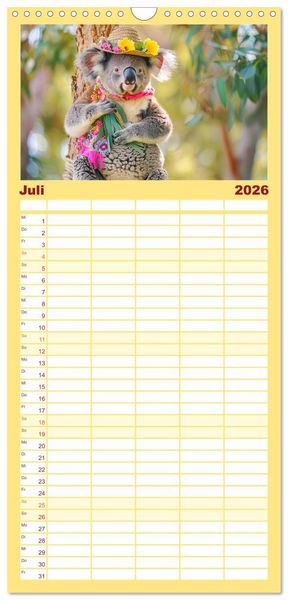 Produktbild: Familienplaner 2026 - Koalas im Modefieber. Flauschig und Chic beim Fotoshooting mit 5 Spalten (Wandkalender, 21 x 45 cm) CALVENDO