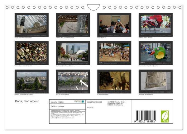 Produktbild: Paris, mon amour (Wandkalender 2026 DIN A4 quer), CALVENDO Monatskalender