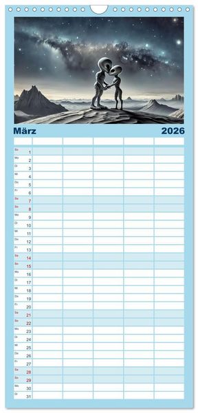 Produktbild: Familienplaner 2026 - Aliens auf Tour mit 5 Spalten (Wandkalender, 21 x 45 cm) CALVENDO