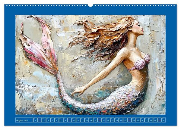 Produktbild: Meerjungfrauen. Zauberhafte Illustrationen im &Ouml;lgem&auml;lde-Stil (hochwertiger Premium Wandkalender 2026 DIN A2 quer), Kunstdruck in Hochglanz