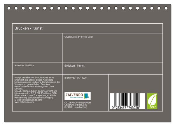 Produktbild: Br&uuml;cken - Kunst (Tischkalender 2026 DIN A5 quer), CALVENDO Monatskalender
