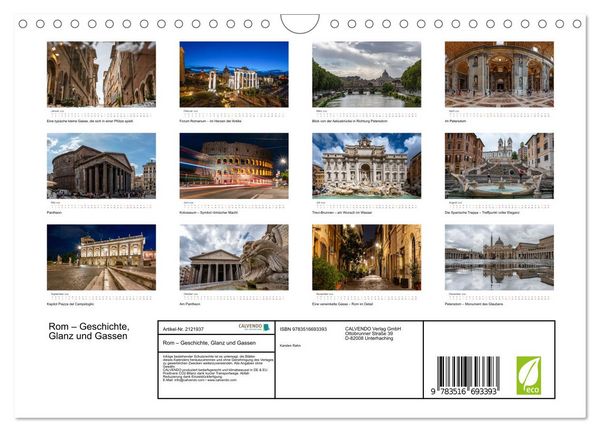 Produktbild: Rom &ndash; Geschichte, Glanz und Gassen (Wandkalender 2026 DIN A4 quer), CALVENDO Monatskalender
