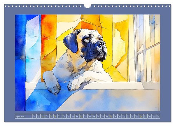 Produktbild: Majest&auml;tische English Mastiffs. Sanfte Riesen in Aquarell-Eleganz (Wandkalender 2026 DIN A3 quer), CALVENDO Monatskalender