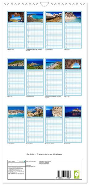 Produktbild: Familienplaner 2026 - Sardinien - Traumstr&auml;nde am Mittelmeer mit 5 Spalten (Wandkalender, 21 x 45 cm) CALVENDO