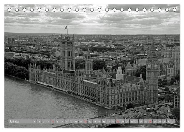 Produktbild: London in Schwarz-Wei&szlig; (Tischkalender 2026 DIN A5 quer), CALVENDO Monatskalender