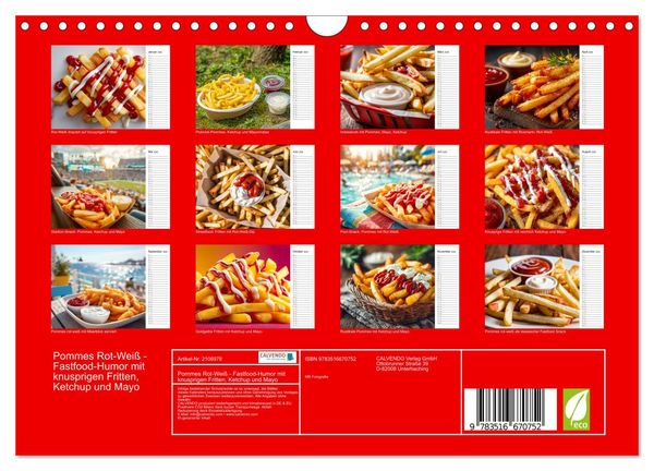 Produktbild: Pommes Rot-Wei&szlig; - Fastfood-Humor mit knusprigen Fritten, Ketchup und Mayo (Wandkalender 2026 DIN A4 quer), CALVENDO Monatskalender