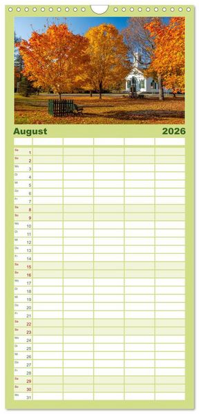 Produktbild: Familienplaner 2026 - Neu England, Indian Summer mit 5 Spalten (Wandkalender, 21 x 45 cm) CALVENDO