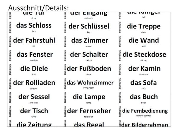 Produktbild: mindmemo Vokabel Sticker - Grundwortschatz Deutsch (DaF) / Englisch - 280 Vokabel Aufkleber f&uuml;r Kinder und Erwachsene