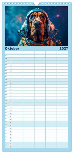 Produktbild: Familienplaner 2027 - Hunde im Weltall mit 5 Spalten (Wandkalender, 21 x 45 cm) CALVENDO