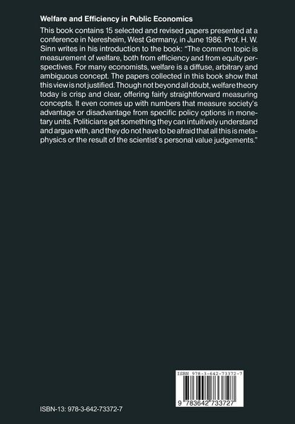 Produktbild: Welfare and Efficiency in Public Economics