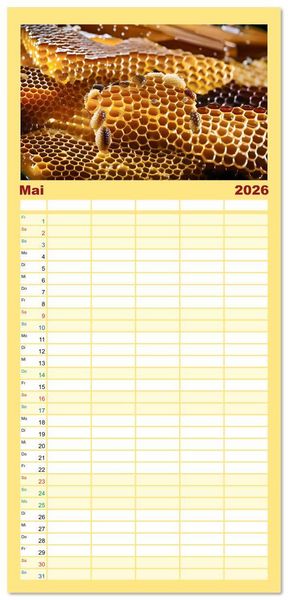Produktbild: Familienplaner 2026 - HONIG - fl&uuml;ssiges Gold mit 5 Spalten (Wandkalender, 21 x 45 cm) CALVENDO