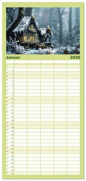 Produktbild: Familienplaner 2026 - Das kleine H&auml;uschen im Wald mit 5 Spalten (Wandkalender, 21 x 45 cm) CALVENDO