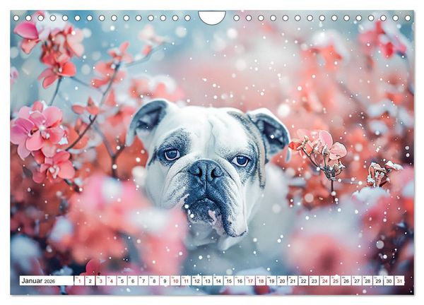 Produktbild: Englische Bulldoggen im Bl&uuml;tenmeer (Wandkalender 2026 DIN A4 quer), CALVENDO Monatskalender