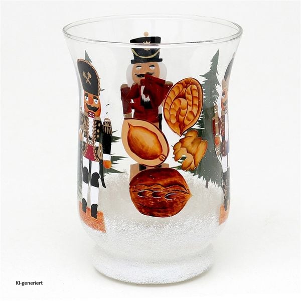 Produktbild: SIGRO Teelichthalter &Oslash; 11 cm Glas mit Weihnachtsmotiv Nussknacker
