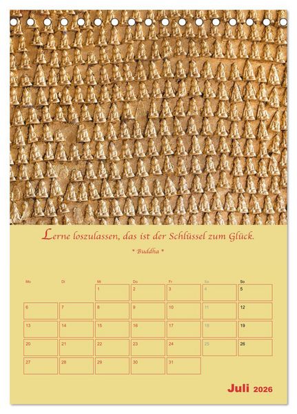 Produktbild: BUDDHA IN GOLD - Mit buddhistischen Spr&uuml;chen (Tischkalender 2026 DIN A5 hoch), CALVENDO Monatskalender